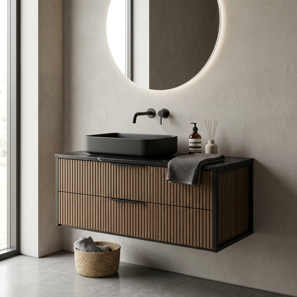 Современная ванная с подвесной тумбой