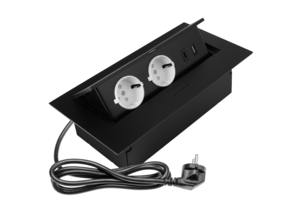 GTV Мебельная розетка, 2хSCHUKO, USB A+C, без кабеля, черный