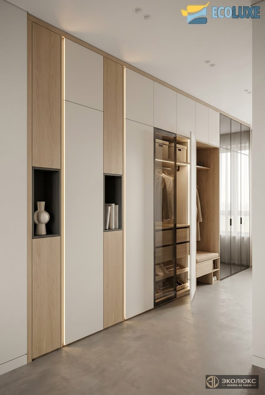 Встроенный шкаф-комби с подсветкой