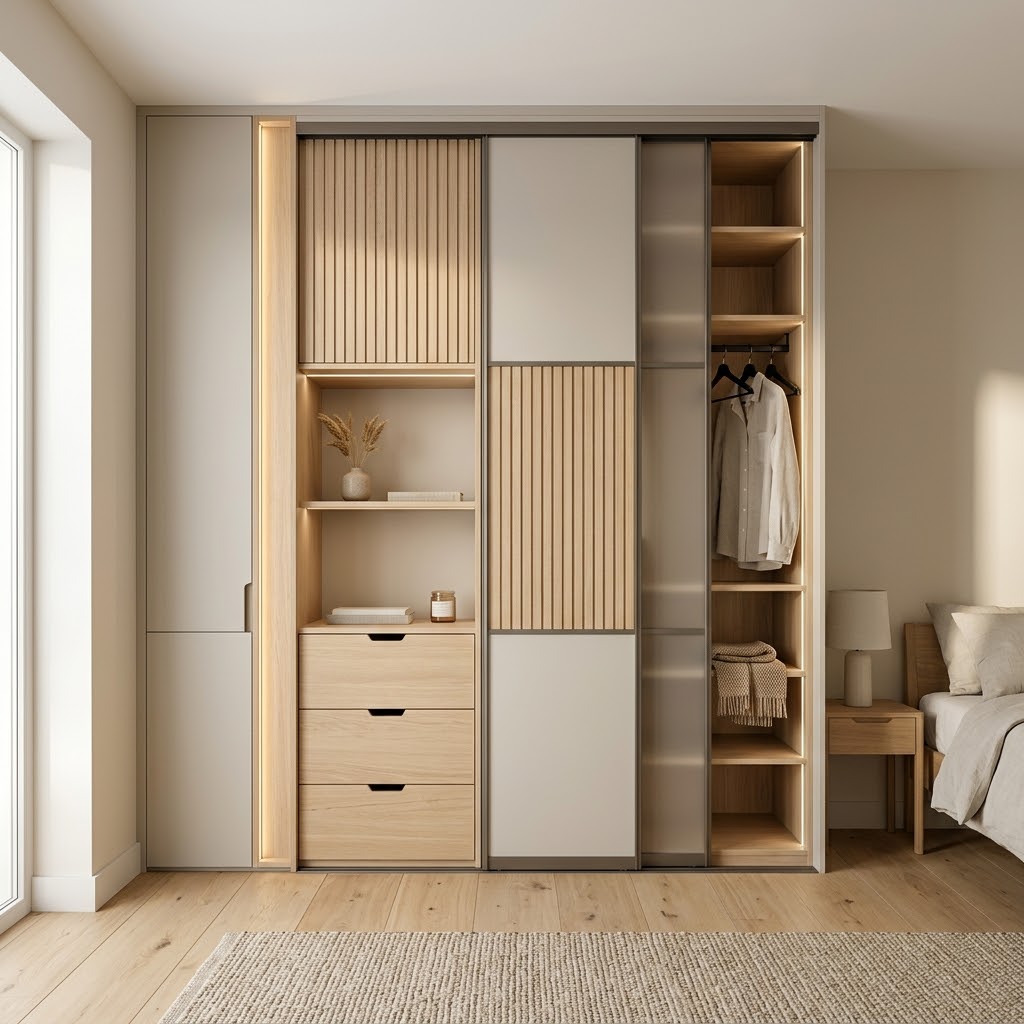 Встроенный шкаф с нишами и ящиками