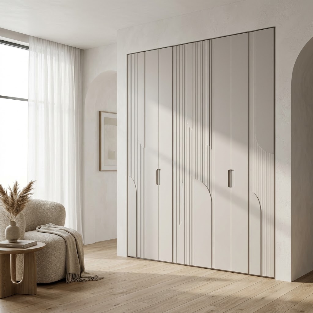 Встроенный шкаф с фрезеровкой, современный