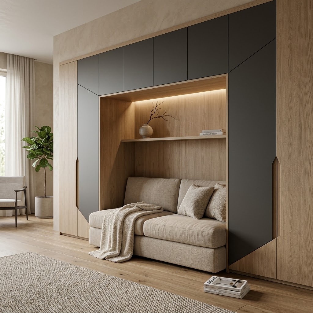 Встроенный шкаф с нишей под диван