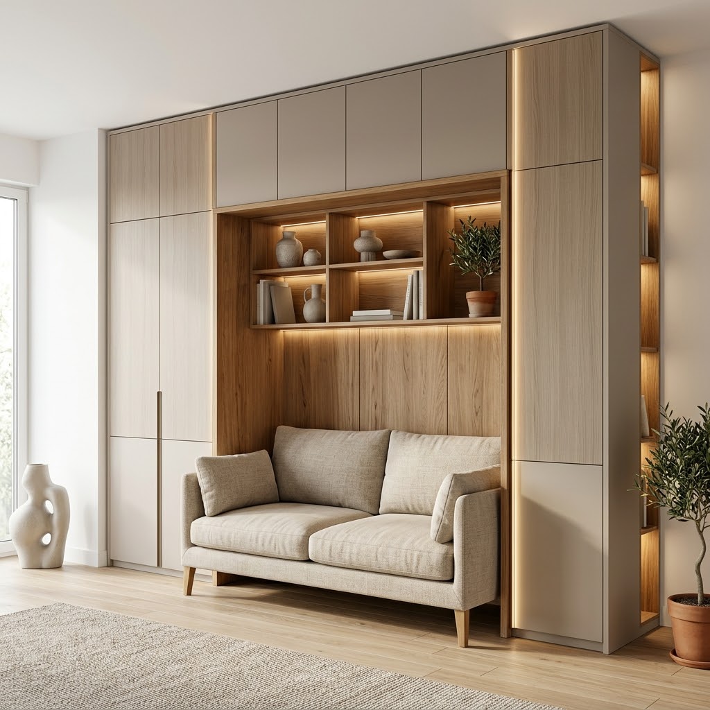 Встроенный шкаф с нишей под диван