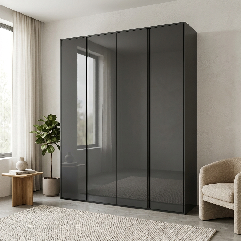 Глянцевый шкаф-купе графитового цвета
