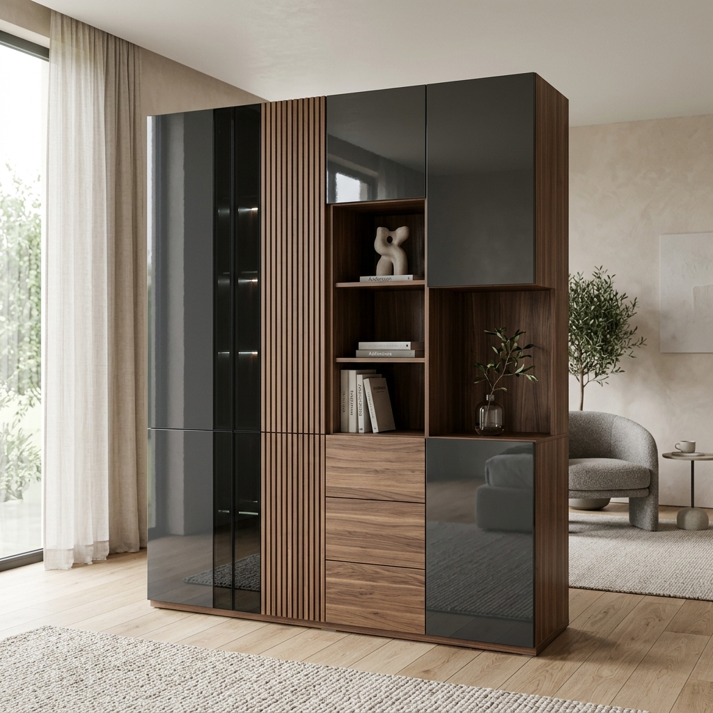 Современный шкаф с матовыми и глянцевыми фасадами