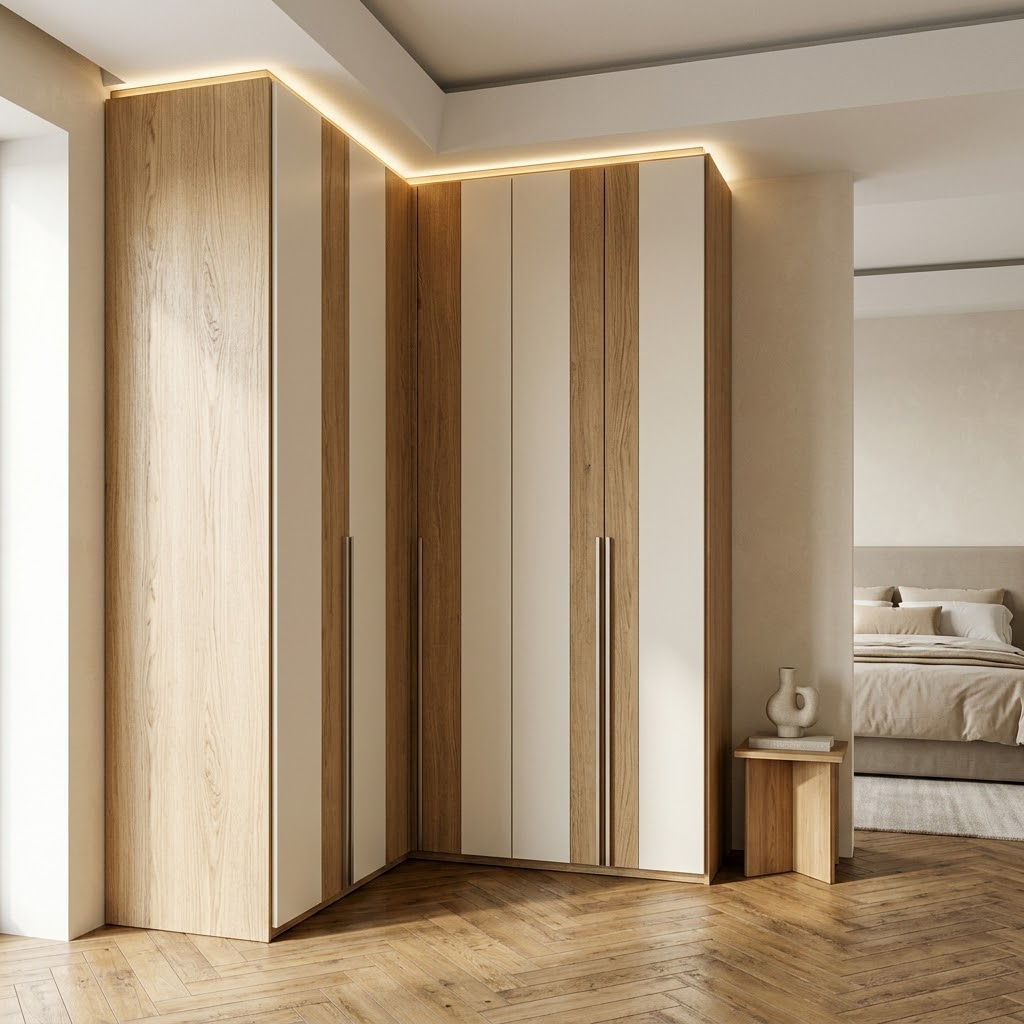 Г-образный встроенный шкаф до потолка