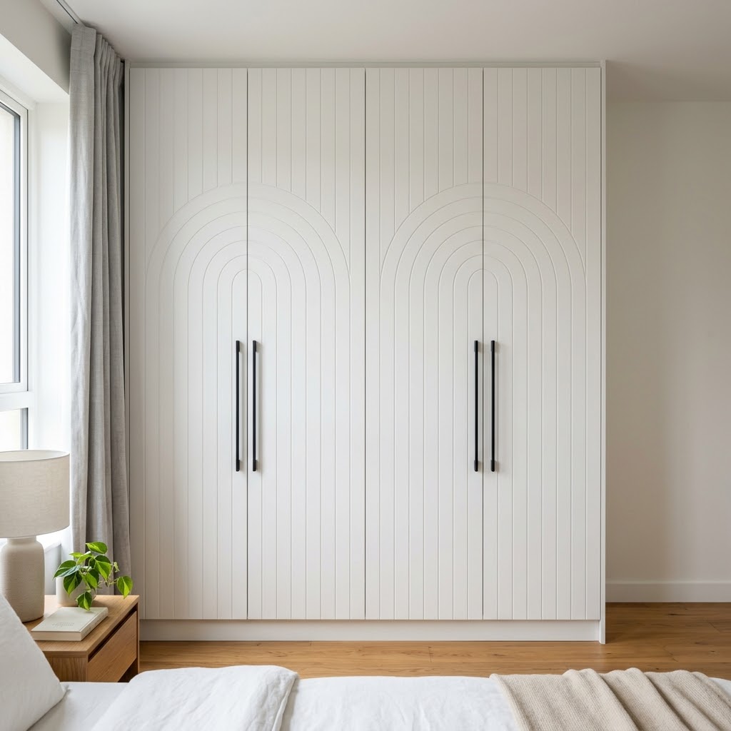 Белый шкаф с арочным фрезерованием для спальни