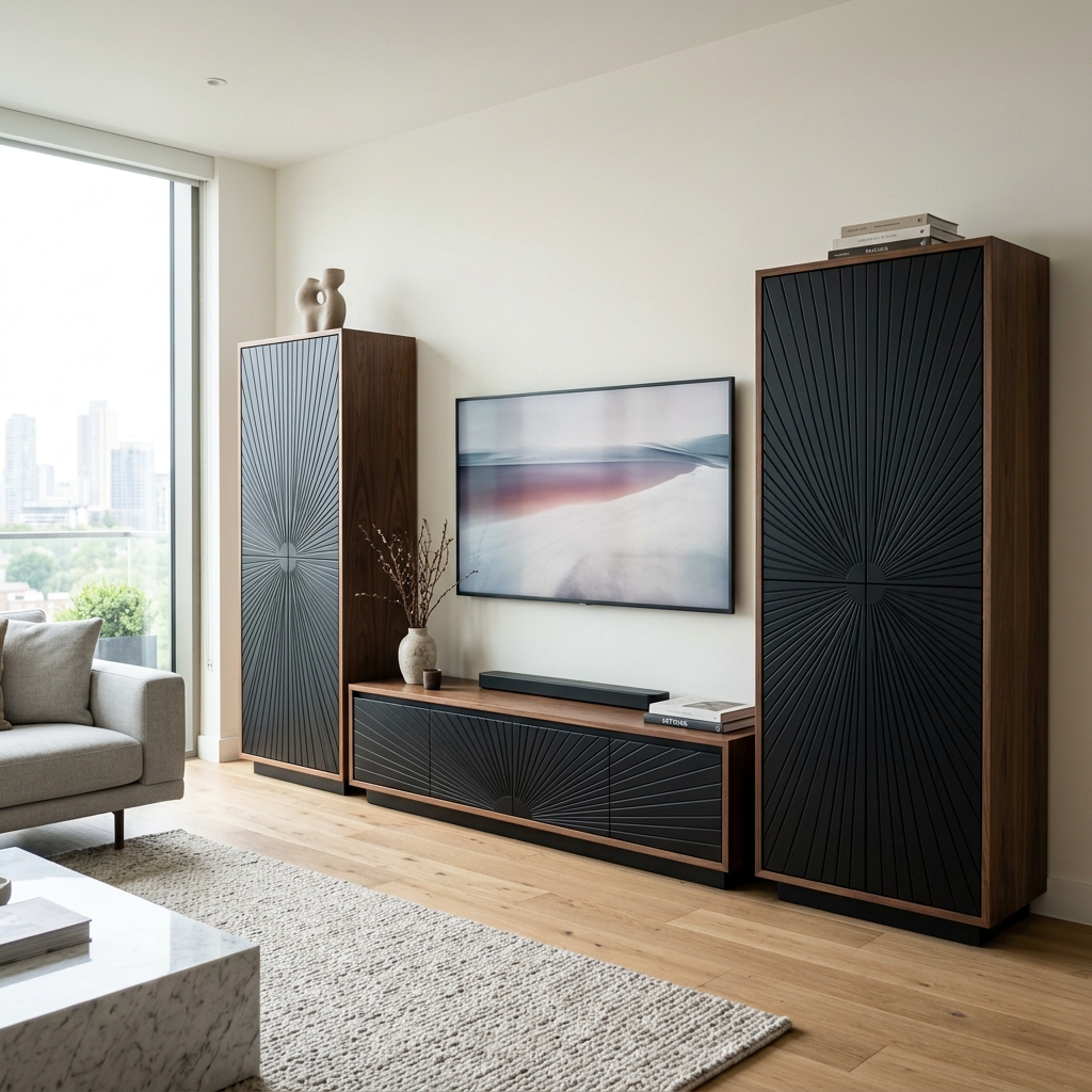 Современная стенка с фрезеровкой в гостиную Мадейра