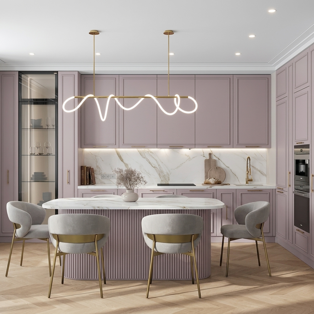 Кухня с островом в неоклассическом стиле Джорджия