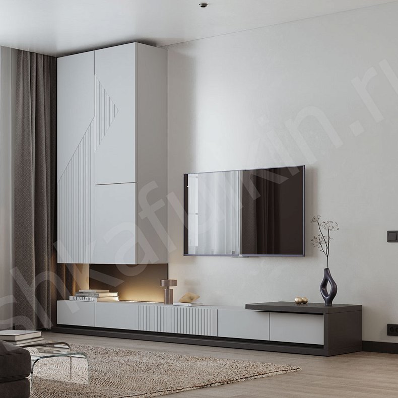 Современная стенка для гостиной Фигаро в светлом тоне